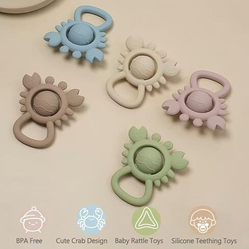 Baby Teething Toys Baby Rattle Toys Food Grade Silicone Rattles and Teethers for Newborn Soft Infants Toddlers Crab Shake Rattle Chew Toy BPA Free Babies Boy and Girl Gift in Kuwait