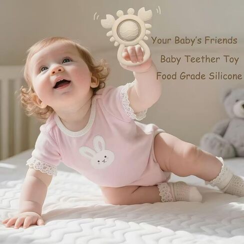 Baby Teething Toys Baby Rattle Toys Food Grade Silicone Rattles and Teethers for Newborn Soft Infants Toddlers Crab Shake Rattle Chew Toy BPA Free Babies Boy and Girl Gift in Kuwait