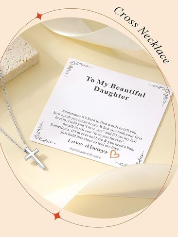 FaithHeart Stainless Steel Small Silver Cross Necklace for Women with Message Card - Non Tarnish Dainty Christian Faith Pendant Necklaces Gifts for Mom Wife, Birthday Jewelry Gift for Her in Saudi Arabia