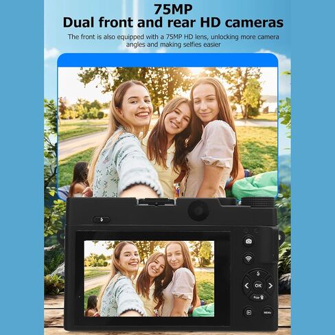 4K Digital Camera for Photography, UHD Autofocus 75MP Point Shoot Camera with 3 Inch LCD Screen, 18X Zoom WiFi Digital Video Cam with Flash for Teens Beginners (White) in Saudi Arabia