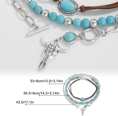 QCWN Women's Western Cowgirl Necklace Set - Layered Boho Necklaces with Vintage Turquoise, Moon, Cowboy Boot | Western Accessories for Country Outfits in Kuwait