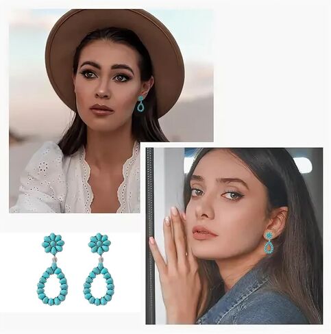 QCWN Women's Western Cowgirl Necklace Set - Layered Boho Necklaces with Vintage Turquoise, Moon, Cowboy Boot | Western Accessories for Country Outfits in Kuwait