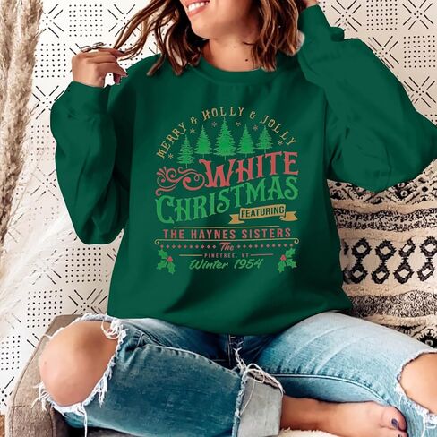 MYHALF بلوزات عيد الميلاد البيضاء للنساء 2025 أشجار عيد الميلاد قميص عيد الميلاد عطلة Crewneck البلوزات الأسرة Pjs خفيفة الوزن in Saudi Arabia