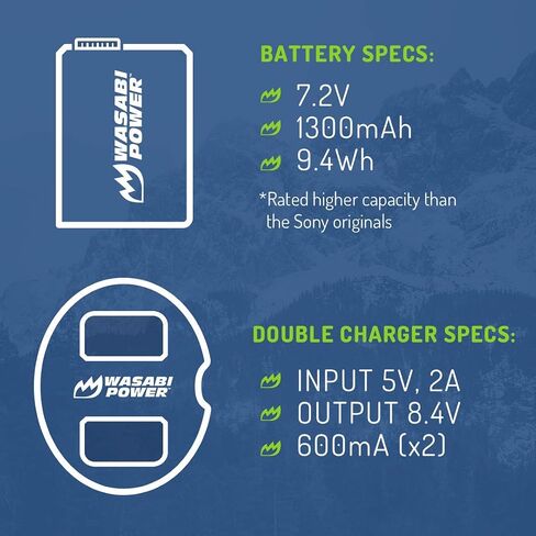 Wasabi Power Battery (4-Pack) and Dual USB Charger for Sony NP-FW50 and ZV-E10, Alpha a5100, a6000, a6300, a6400, a6500, Alpha a7, a7 II, a7R, a7R II, a7S, a7S II, DSC-RX10 III, RX10 IV & More in Saudi Arabia