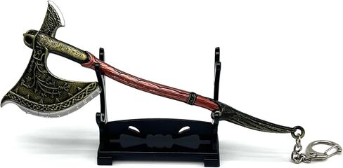 3.5" Mini Sword Charms Metal keychain with Display Stand, Blades of Chaos Ornament Desk Decor Cool Keychains for Men Accessory Gift Gaming Collectible Weapons in Saudi Arabia