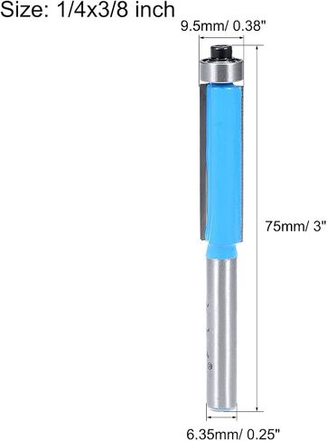 Router Bit 1/4 Shank 3/8 inch Cutting Dia. Flush Trim with Bearing 2 Flutes Carbide for Woodworking Milling Cutter Tool 2pcs in Saudi Arabia