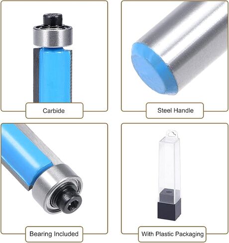 Router Bit 1/4 Shank 3/8 inch Cutting Dia. Flush Trim with Bearing 2 Flutes Carbide for Woodworking Milling Cutter Tool 2pcs in Saudi Arabia