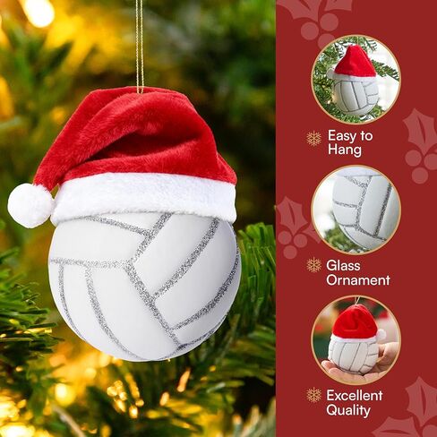 Joiedomi Christmas Volleyball Glass Small Ornament, Sports Ball Glass Blown Mini Ornament, Boys Sports Decorations for Xmas Gift Holiday Party Favor Indoor Decoration in Kuwait