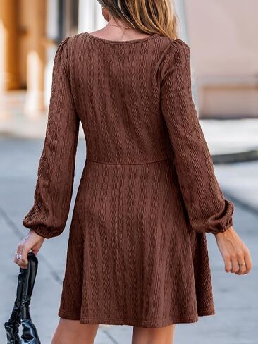CUPSHE Women's Knit Fall Mini Dress Long Sleeves Square Neck Ruffle A Line Dresses in Kuwait