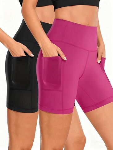 2 Pack Womens Biker Shorts with Pocket High Waisted Yoga Shorts Grey in Saudi Arabia