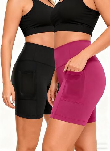 2 Pack Womens Biker Shorts with Pocket High Waisted Yoga Shorts Grey in Saudi Arabia