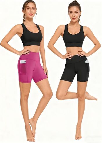2 Pack Womens Biker Shorts with Pocket High Waisted Yoga Shorts Grey in Saudi Arabia