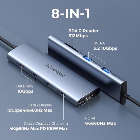 يدعم مركز إخراج الفيديو USB C ، ومحطة إرساء مراقبة مزدوجة شاشة USB-C PD ، و Thunderbolt Splitter للشاشة المحمولة ، وإخراج الفيديو 4K@30-60Hz ، و 4 Port Gen2 10GBPS ، PD 100W in Kuwait