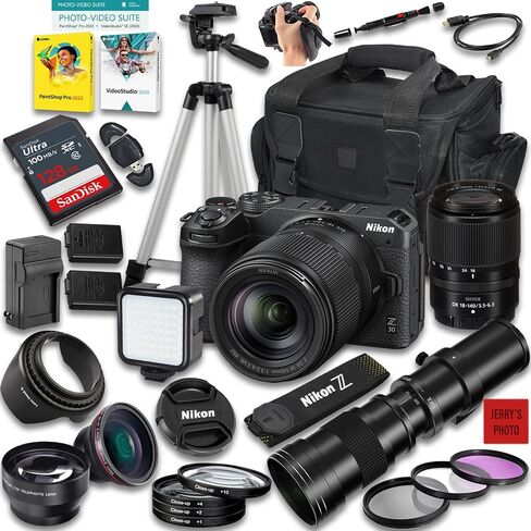 Nikon Z30 Mirrorless Camera with Z DX 18-140mm f/3.5-6.3 VR and 420-800mm f/8 Manual Super HD Telephoto Lens + 128 GB Memory + Extra Battery + Camera Case + More (29pc Bundle) (Renewed) in Saudi Arabia