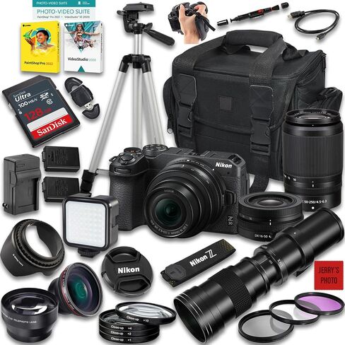Nikon Z30 Mirrorless Camera with Z DX 16-50mm f/3.5-6.3 VR and 50-250mm f/4.5-6.3 VR & 420-800mm f/8 Lens + 128 GB Memory + Extra Battery + Camera Case + More (32pc Bundle) (Renewed) in Saudi Arabia