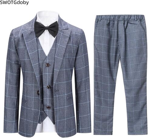 SWOTGdoby Boys Suits Formal Suit Set 3 Pieces Blazer Vest Pants Slim Fit Suit Jacket for Wedding Party in Saudi Arabia