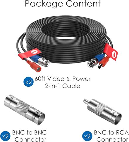 Zosi 2 Pack 33ft (10 أمتار) كابل طاقة فيديو All-In-One ، وكابلات كاميرا مراقبة BNC للمراقبة لأنظمة CCTV Video Security DVR (تضمنت موصلات BNC 2x ومحولات 2x RCA) in Kuwait