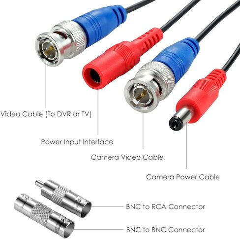Zosi 2 Pack 33ft (10 أمتار) كابل طاقة فيديو All-In-One ، وكابلات كاميرا مراقبة BNC للمراقبة لأنظمة CCTV Video Security DVR (تضمنت موصلات BNC 2x ومحولات 2x RCA) in Kuwait