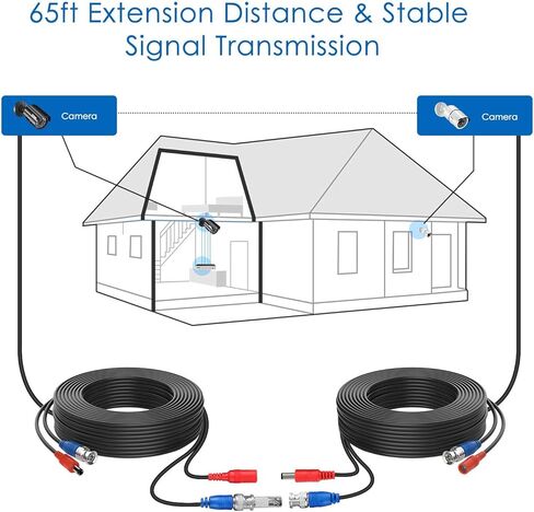 Zosi 2 Pack 33ft (10 أمتار) كابل طاقة فيديو All-In-One ، وكابلات كاميرا مراقبة BNC للمراقبة لأنظمة CCTV Video Security DVR (تضمنت موصلات BNC 2x ومحولات 2x RCA) in Kuwait