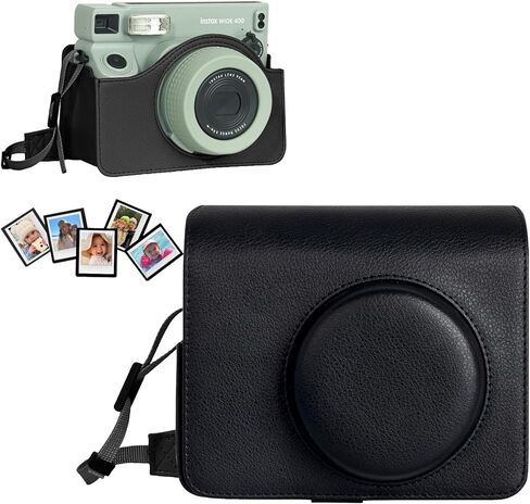 CAIYOULE Wide 400 Camera Case, for fujifilm Instax wide 400 Camera bag, PU Leather Carrying Bag with Magnetic Photo Pouch，No Camera，Black in Kuwait
