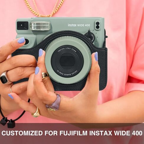 CAIYOULE Wide 400 Camera Case, for fujifilm Instax wide 400 Camera bag, PU Leather Carrying Bag with Magnetic Photo Pouch，No Camera，Black in Kuwait