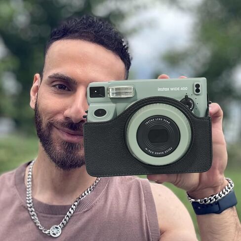 CAIYOULE Wide 400 Camera Case, for fujifilm Instax wide 400 Camera bag, PU Leather Carrying Bag with Magnetic Photo Pouch，No Camera，Black in Kuwait