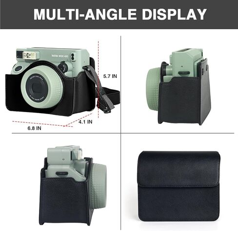 CAIYOULE Wide 400 Camera Case, for fujifilm Instax wide 400 Camera bag, PU Leather Carrying Bag with Magnetic Photo Pouch，No Camera，Black in Kuwait
