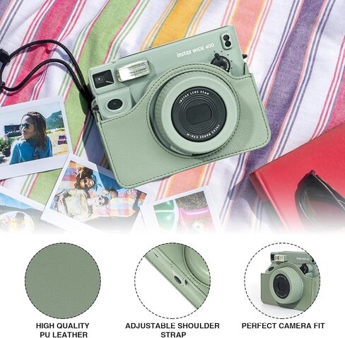 CAIYOULE Wide 400 Camera Case, for fujifilm Instax wide 400 Camera bag, PU Leather Carrying Bag with Magnetic Photo Pouch，No Camera，Black in Kuwait