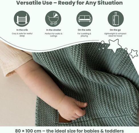 Soft Knit Baby Blanket 30x40 in, Stone – Oeko-Tex Certified, Breathable Swaddle & Receiving Blanket for Newborns, Crib & Stroller, Machine Washable in Saudi Arabia