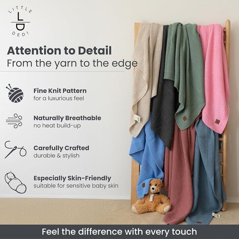 Soft Knit Baby Blanket 30x40 in, Stone – Oeko-Tex Certified, Breathable Swaddle & Receiving Blanket for Newborns, Crib & Stroller, Machine Washable in Saudi Arabia