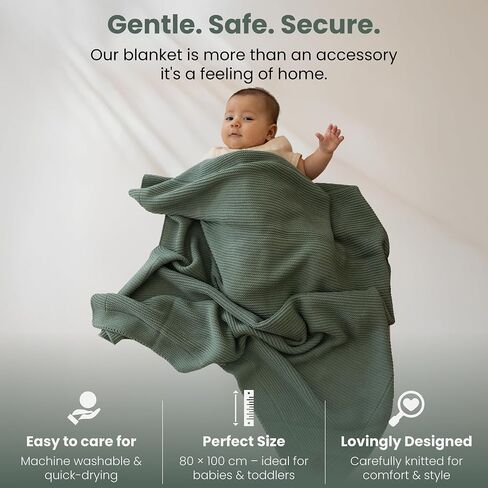 Soft Knit Baby Blanket 30x40 in, Stone – Oeko-Tex Certified, Breathable Swaddle & Receiving Blanket for Newborns, Crib & Stroller, Machine Washable in Saudi Arabia