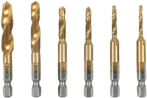 6Pcs/Set HSS Countersink Drill Bit Set, Titanium Coated Combination Drill & Tap Bit - Hex Shank Spiral Pointed Taps - Metric Sizes M3, M4, M5, M6, M8, M10 in Saudi Arabia