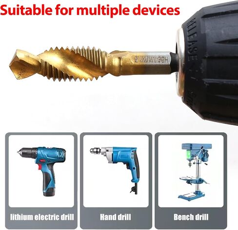 6Pcs/Set HSS Countersink Drill Bit Set, Titanium Coated Combination Drill & Tap Bit - Hex Shank Spiral Pointed Taps - Metric Sizes M3, M4, M5, M6, M8, M10 in Saudi Arabia