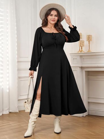 Women's Plus Size Milkmaid Dress Long Sleeve Square Neck Dress A-Line Flowy Maxi Wedding Guest Cocktail Formal Dresses in Saudi Arabia