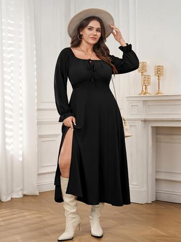 Women's Plus Size Milkmaid Dress Long Sleeve Square Neck Dress A-Line Flowy Maxi Wedding Guest Cocktail Formal Dresses in Saudi Arabia