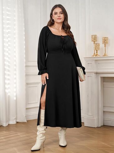 Women's Plus Size Milkmaid Dress Long Sleeve Square Neck Dress A-Line Flowy Maxi Wedding Guest Cocktail Formal Dresses in Saudi Arabia