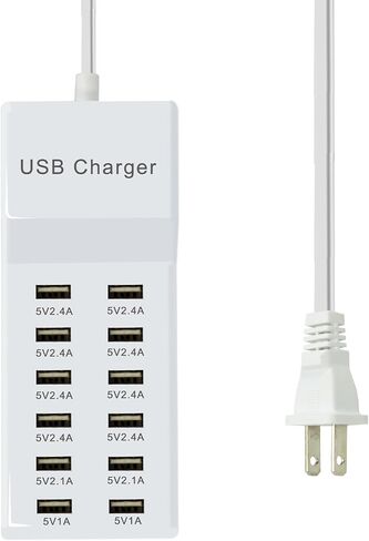 Multi Port USB Charging Station Corder Charger ، محطة شحن سريعة متعددة المنافذ ، متوافقة مع iPhone و Android هواتف Android والأجهزة اللوحية ومكبرات صوت Bluetooth - مضغوطة للمكتب المنزلي والسفر الأبيض in Saudi Arabia