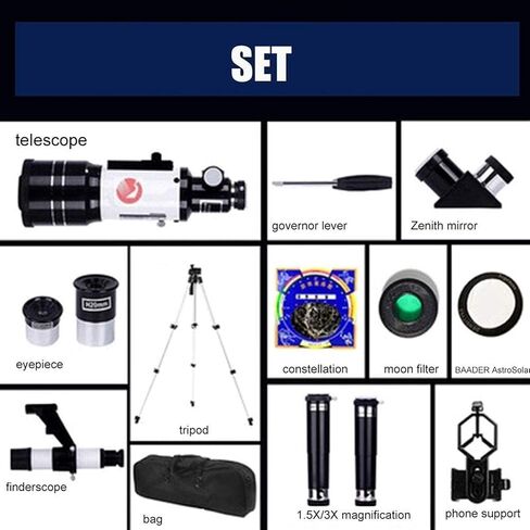 تلسكوب مع حامل ثلاثي القوائم لعلم الفلك بطول 1.38 متر، تلسكوب انكسار للكبار، هدية مرشح القمر، تلسكوب للسفر in Kuwait