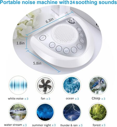 Raynic Noise Machine, Battery Powered Sound Machine, Portable Sleep Machine with 36 Non-Looping Soothing Sounds, USB Charging, Lullabies for Baby, Adults, Travel, Office (Yellow Wood Grain) in Kuwait