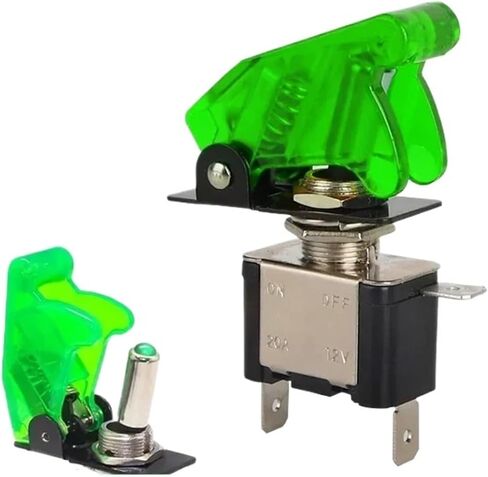 100Sets 20A 12V Toggle Switch Illuminated ON/Off Toggle Switch Control + Aircraft Missile Style Flip Up Cover LED(Green Switch w lid) in Kuwait
