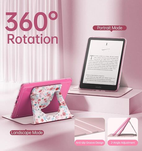 حالة الدوران Moko 360 ° لـ 7 "Kindle Paperwhite 12th Generation 2024 & Kindle Colorsoft 2024/2025 ، غطاء حامل وقائي مغناطيسي قابل للفصل مع الاستيقاظ التلقائي ، التوت ، التوت ، in Saudi Arabia