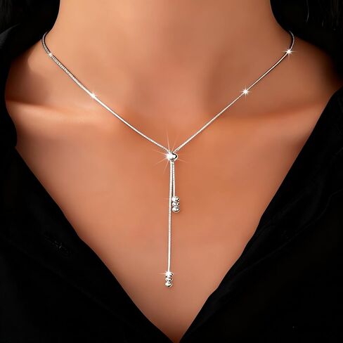 Dainty Sterling Silver Necklace Layered Drop Simple Y-Shaped Chain Stack Necklace Jewelry For Women Gift in Saudi Arabia