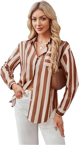 SHENHE Women's Striped Button Down Shirt Casual Long Sleeve Work Office Shirt Blouse in Saudi Arabia