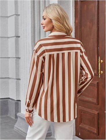 SHENHE Women's Striped Button Down Shirt Casual Long Sleeve Work Office Shirt Blouse in Saudi Arabia