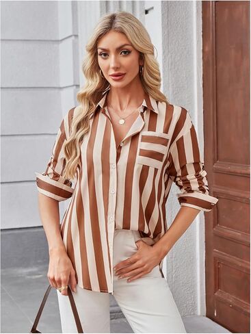 SHENHE Women's Striped Button Down Shirt Casual Long Sleeve Work Office Shirt Blouse in Saudi Arabia