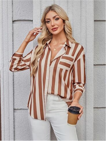 SHENHE Women's Striped Button Down Shirt Casual Long Sleeve Work Office Shirt Blouse in Saudi Arabia