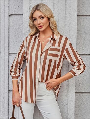 SHENHE Women's Striped Button Down Shirt Casual Long Sleeve Work Office Shirt Blouse in Saudi Arabia