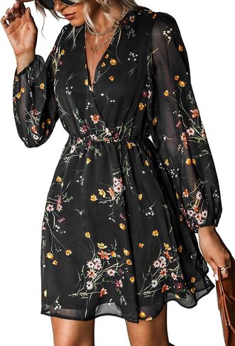 CUPSHE Women's Floral Print Chiffon A-Line Mini Dress Long Peasant Sleeves in Kuwait
