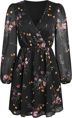 CUPSHE Women's Floral Print Chiffon A-Line Mini Dress Long Peasant Sleeves in Kuwait