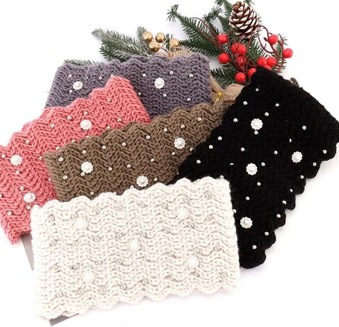 AOPRIE Knit Wide Headband for Winter 5 Pieces Women Ear Warmers Truban Headbands Thick headbands for Women Girls, Black Gray White Pink Brown in Kuwait